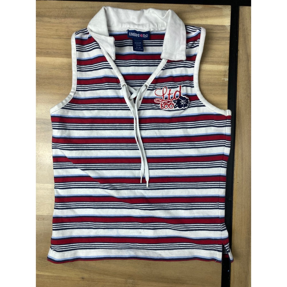 Limited Too Striped Polo Tank Top Sleeveless Lace Up Detail Girls Size 10
